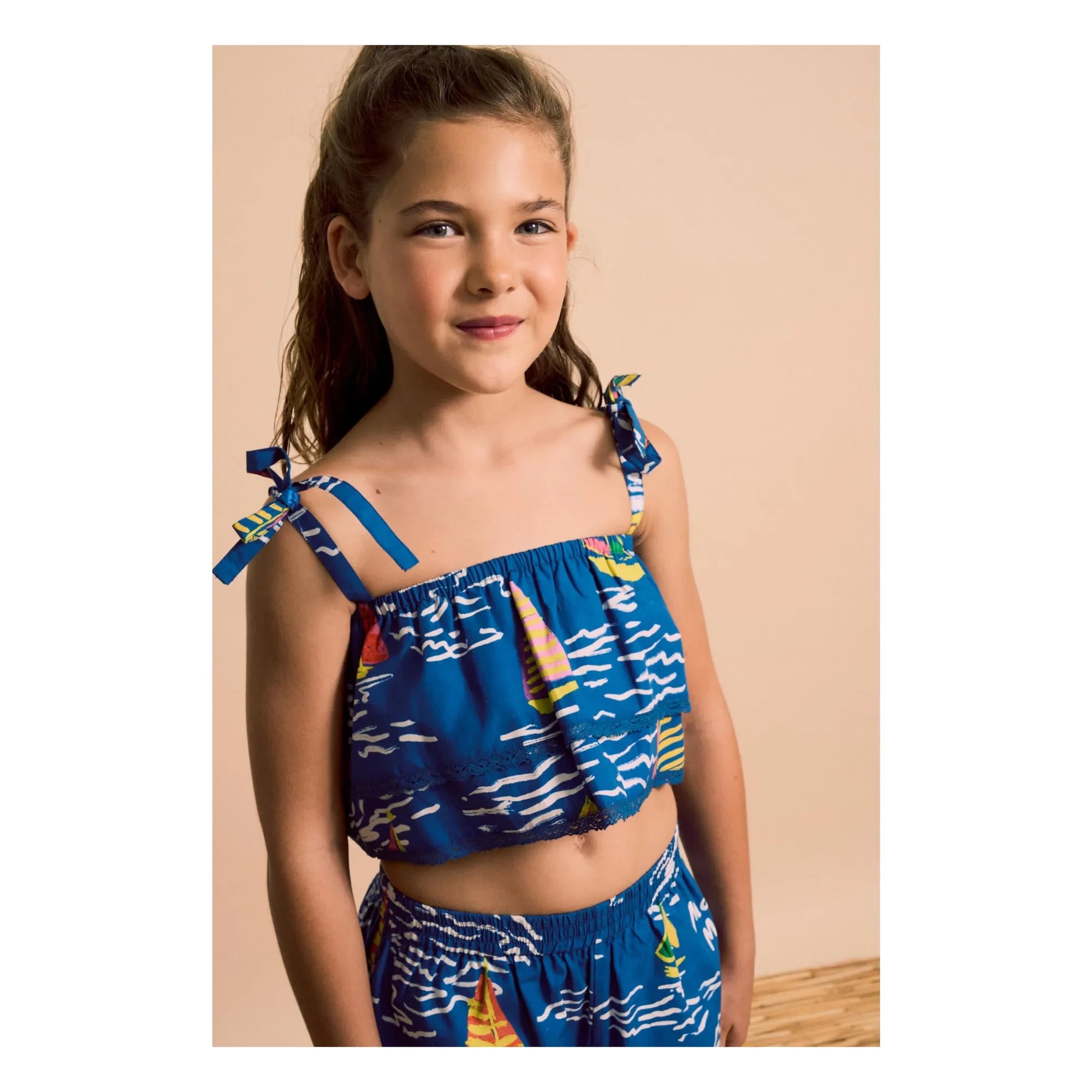 Maison Mangostan - Mavi Crop Top Fırfırlı Yelkenler