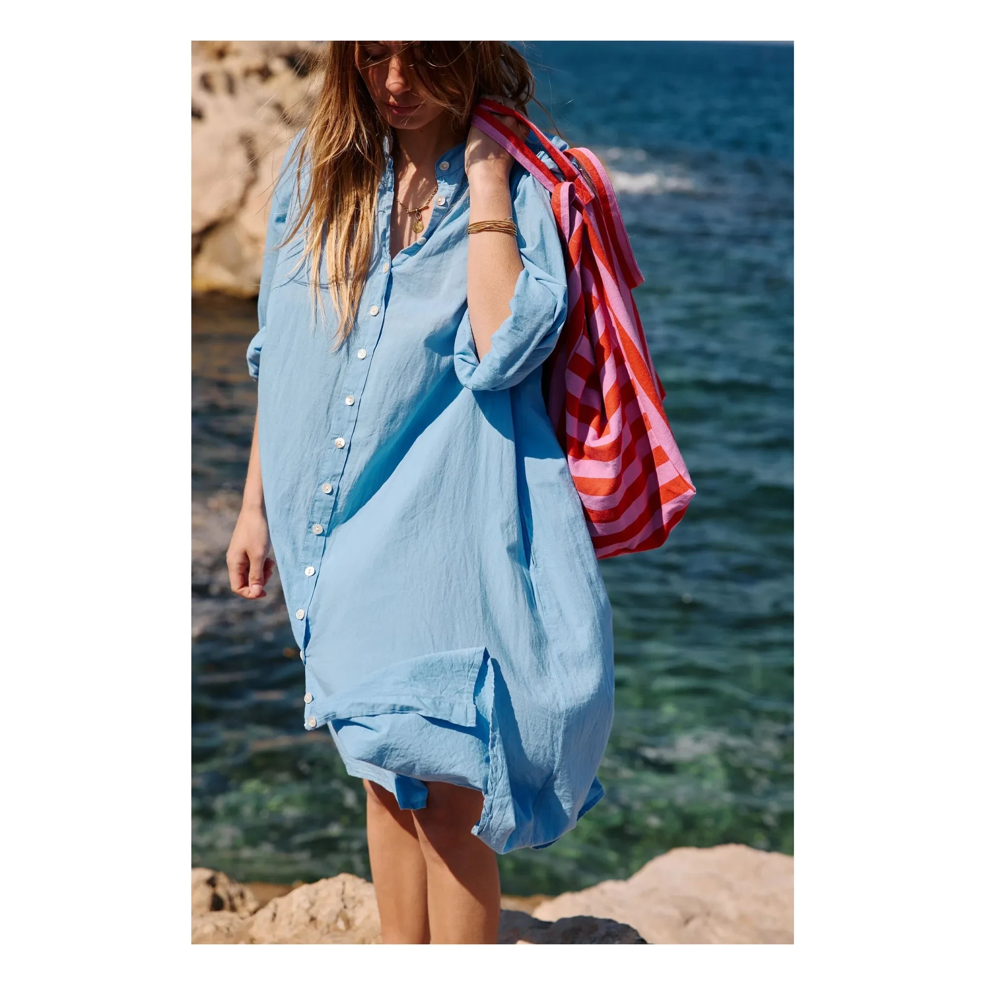 Rose in April - Elisa çizgili tote çanta | Pembe