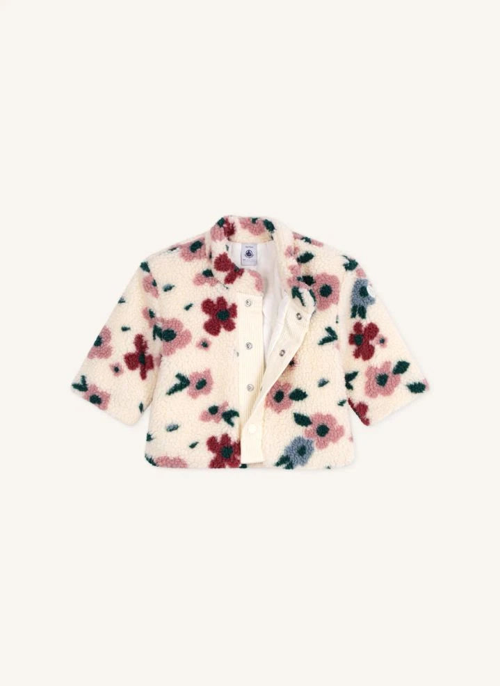 Petit Bateau - Çiçek Desenli Sherpa Bebek Montu | Ekru