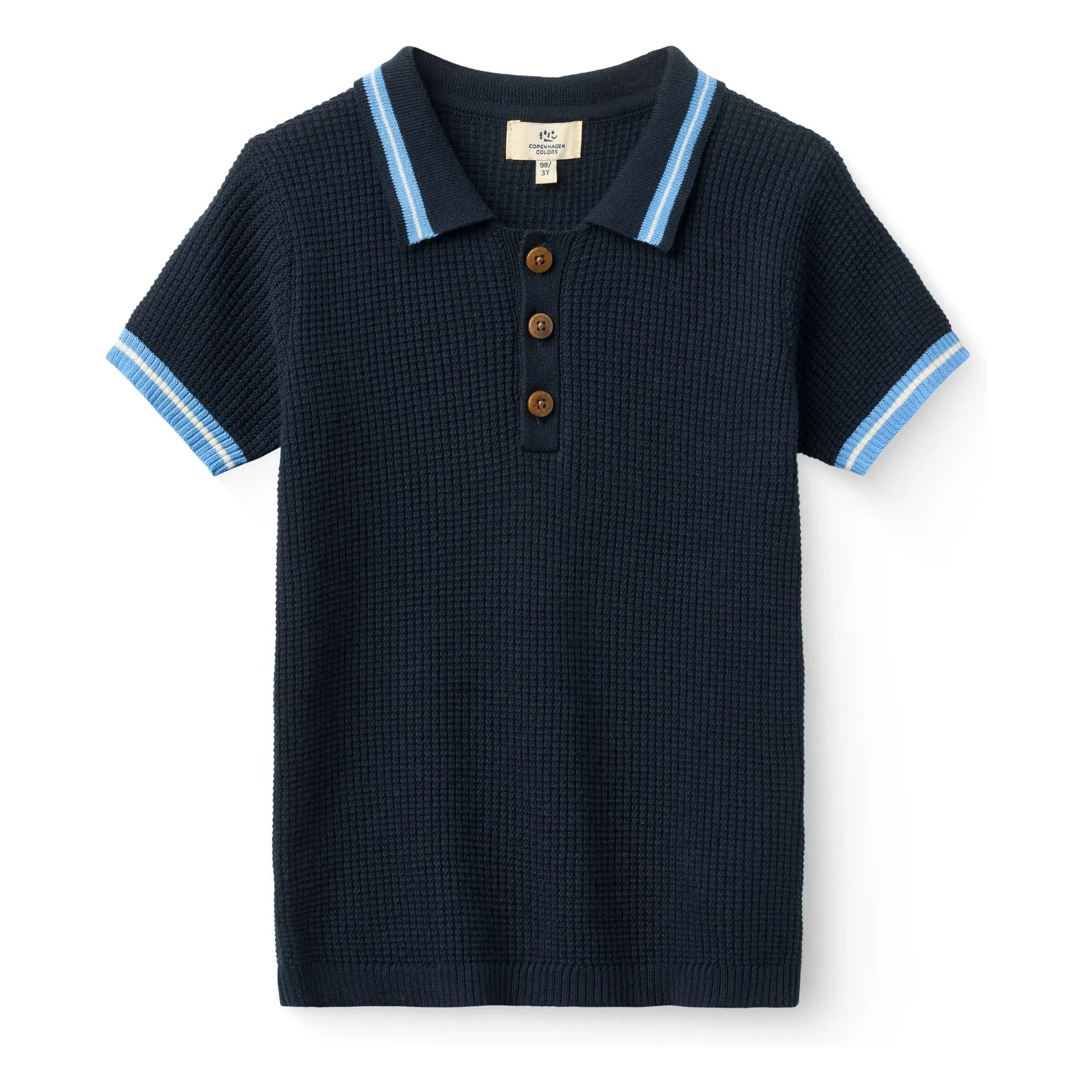 Copenhagen Colors - Fitilli Kontrast Çizgili Organik Pamuklu Polo Tişört | Lacivert