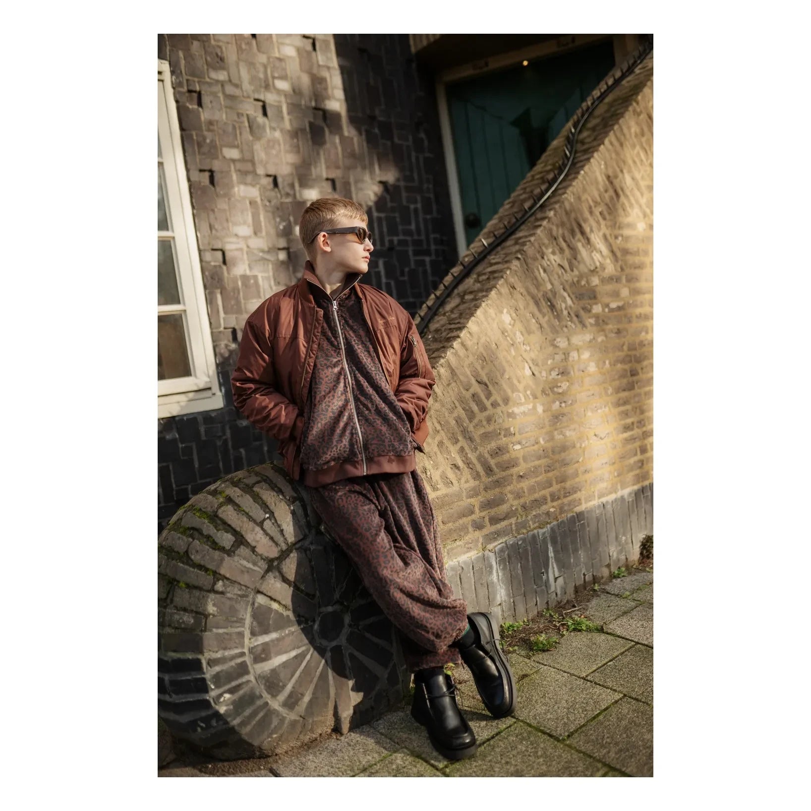 Repose AMS - Organik Pamuk Leopar Desenli Jogger Pantolon | Kahverengi