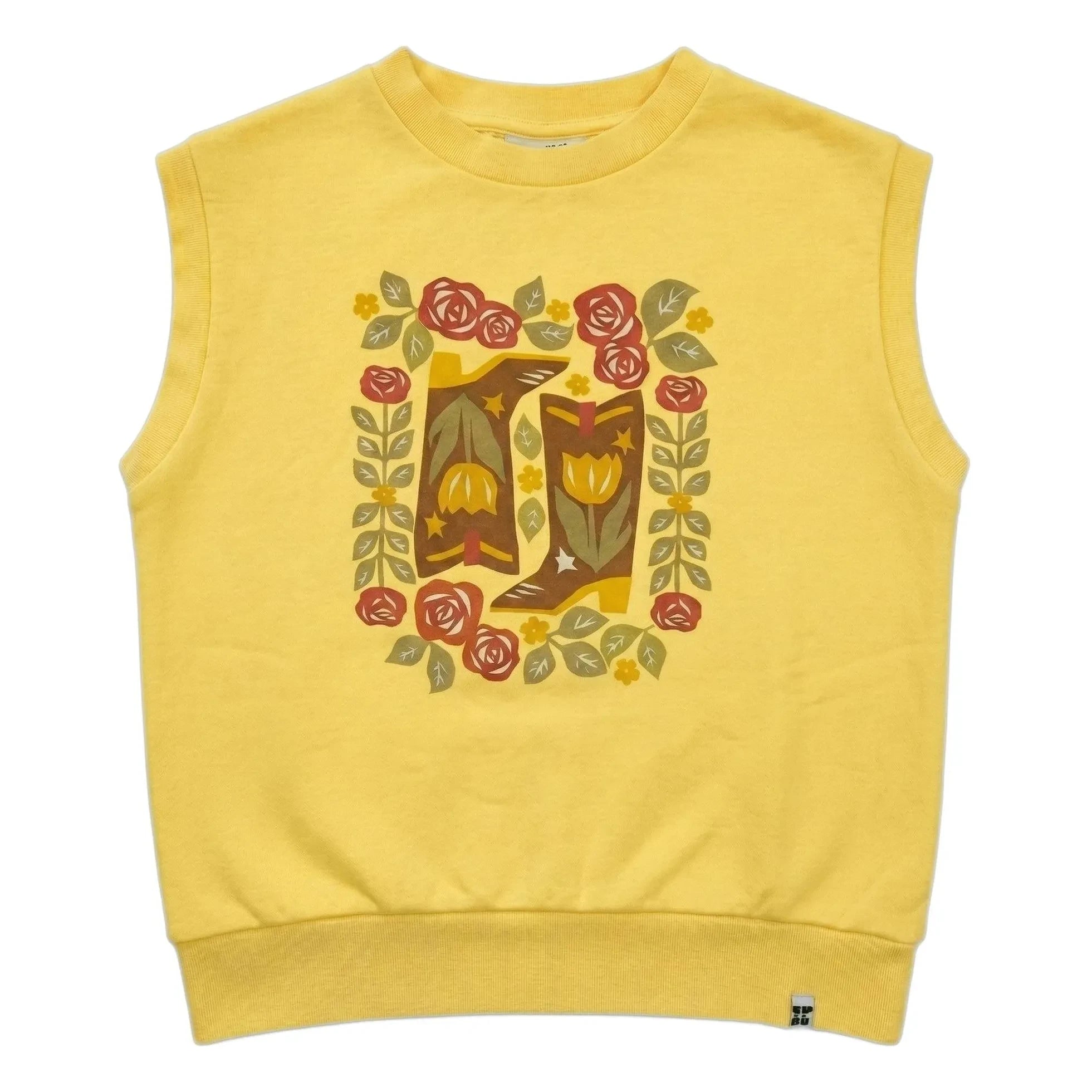 Hundred Pieces - Inaya Çiçek Desenli Organik Pamuklu Kolsuz Sweatshirt | Soluk Sarı