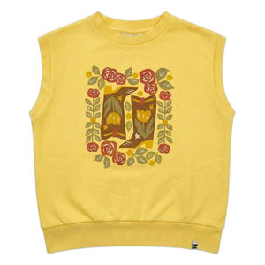 Hundred Pieces - Inaya Çiçek Desenli Organik Pamuklu Kolsuz Sweatshirt | Soluk Sarı