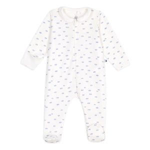 Petit Bateau - Bulutlar Organic Cotton Fermuarlı Dors Bien Pijama | Beyaz