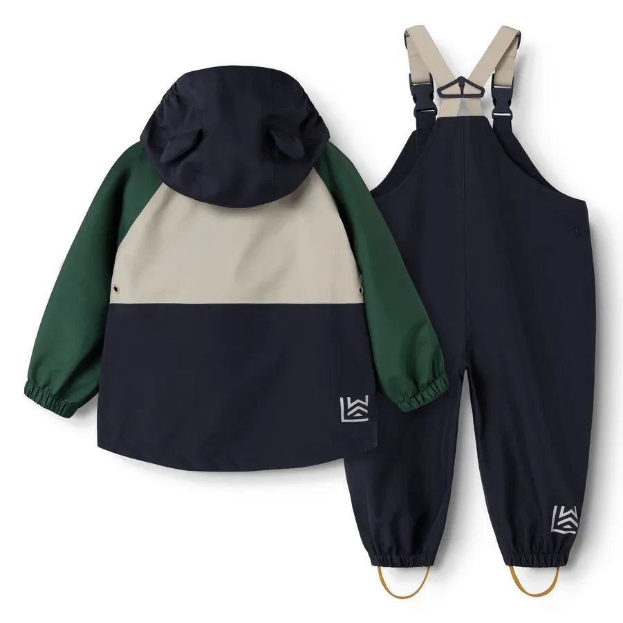 Liewood - Manu Colorblock طقم مطر مصنوع من ألياف معاد تدويرها | أخضر داكن