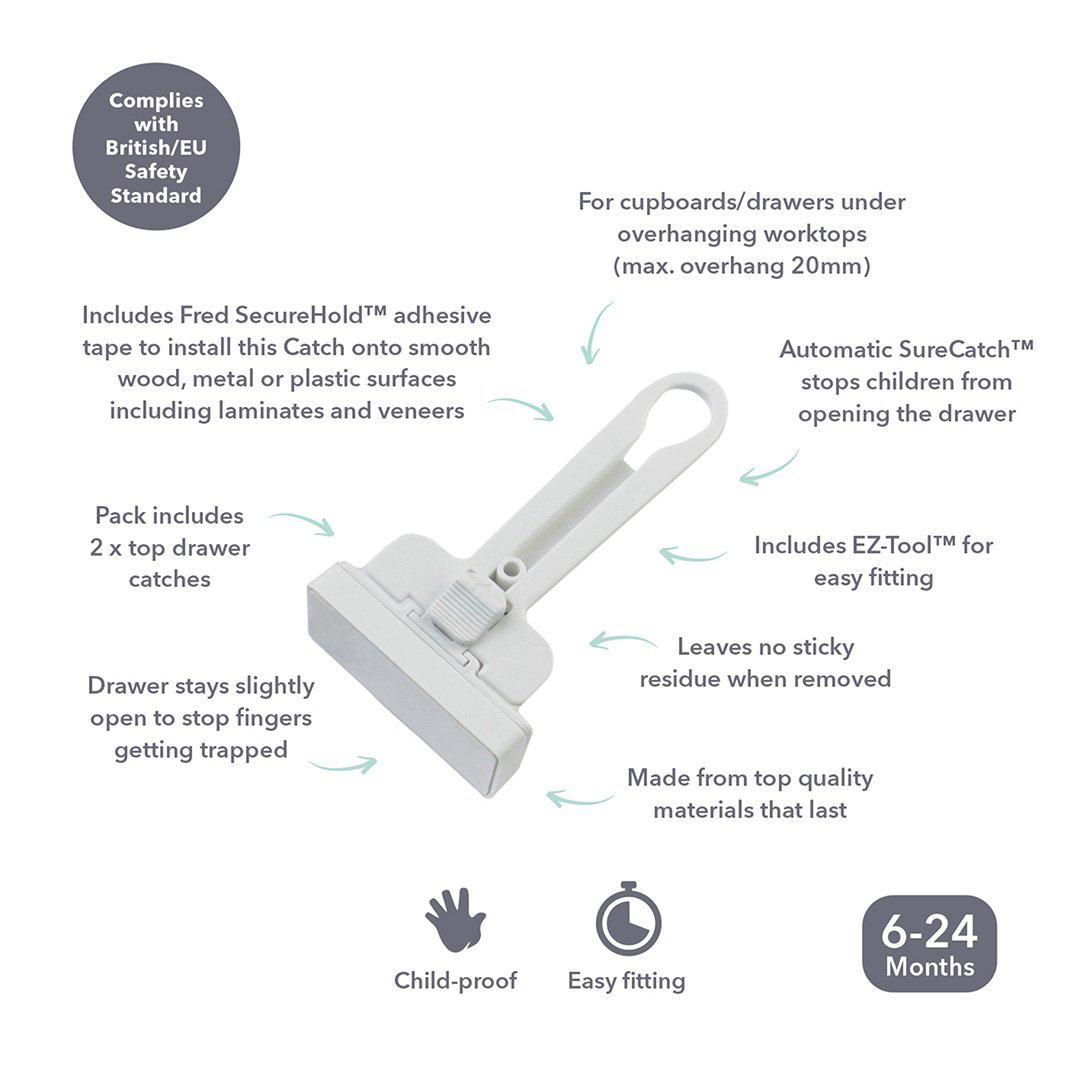 Fred Adhesive Top Drawer Catches - Pure White V2 - 2 Pack-Home Safety-Pure White V2- | Natural Baby Shower