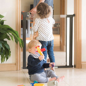 Fred Pressure Fit Stairgate - Clear Acrylic Panel/Dark Grey Fittings-Stair Gates- | Natural Baby Shower