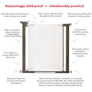 Fred Pressure Fit Stairgate - Clear Acrylic Panel/Dark Grey Fittings-Stair Gates- | Natural Baby Shower