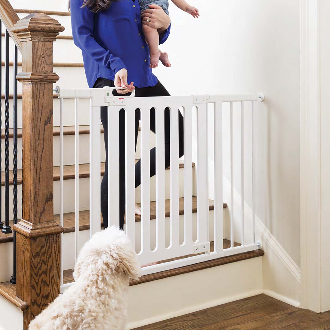 Fred Pressure Fit Stairgate - White Wood Panel/Pure White Fittings-Stair Gates-White Wood Panel/Pure White Fittings- | Natural Baby Shower
