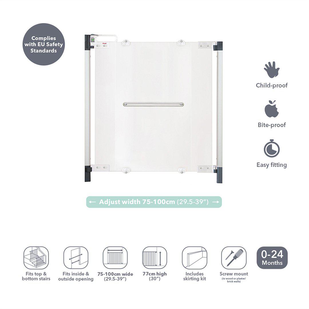 Fred Screw Fit Stairgate - Clear Acrylic Panel/Dark Grey Fittings-Stair Gates-Clear Acrylic Panel/Dark Grey Fittings- | Natural Baby Shower