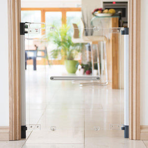 Fred Screw Fit Stairgate - Clear Acrylic Panel/Dark Grey Fittings-Stair Gates-Clear Acrylic Panel/Dark Grey Fittings- | Natural Baby Shower