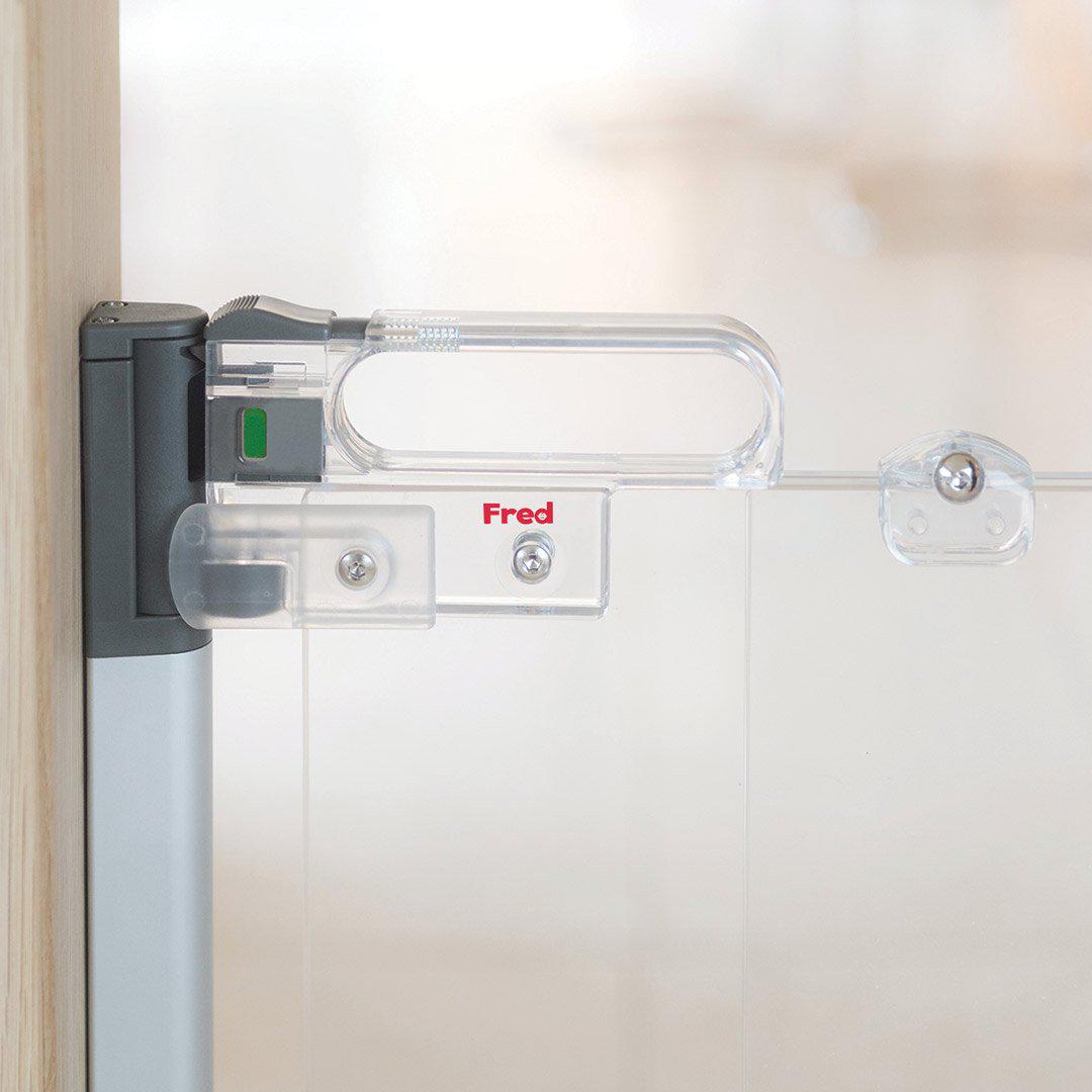 Fred Screw Fit Stairgate - Clear Acrylic Panel/Dark Grey Fittings-Stair Gates-Clear Acrylic Panel/Dark Grey Fittings- | Natural Baby Shower