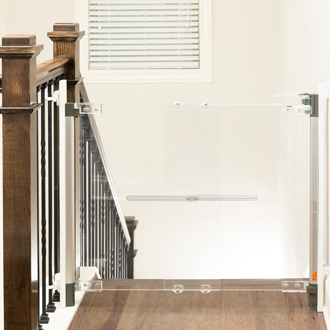 Fred Screw Fit Stairgate - Clear Acrylic Panel/Dark Grey Fittings-Stair Gates-Clear Acrylic Panel/Dark Grey Fittings- | Natural Baby Shower