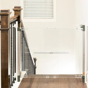 Fred Screw Fit Stairgate - Clear Acrylic Panel/Dark Grey Fittings-Stair Gates-Clear Acrylic Panel/Dark Grey Fittings- | Natural Baby Shower
