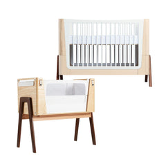 Gaia Baby Hera Cot Bed + Bedside Crib Two Piece Bundle - Natural + Walnut-Nursery Sets- | Natural Baby Shower