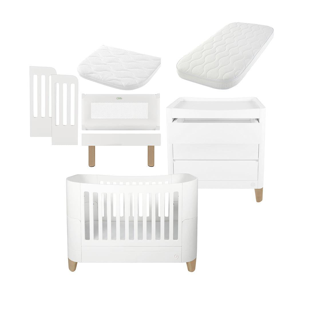 Gaia Baby Serena Cot Bed + Bedside Crib Set- Includes Bedside (Incl Bedside mattress), Cot Bed and Dresser - White / Natural-Nursery Sets-White / Natural-With Mattress | Natural Baby Shower