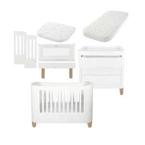 Gaia Baby Serena Cot Bed + Bedside Crib Set- Includes Bedside (Incl Bedside mattress), Cot Bed and Dresser - White / Natural-Nursery Sets-White / Natural-With Mattress | Natural Baby Shower
