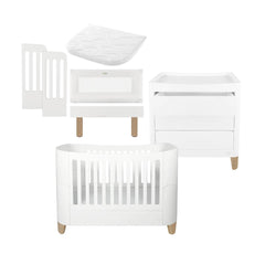 Gaia Baby Serena Cot Bed + Bedside Crib Set- Includes Bedside (Incl Bedside mattress), Cot Bed and Dresser - White / Natural-Nursery Sets-White / Natural-Without Mattress | Natural Baby Shower