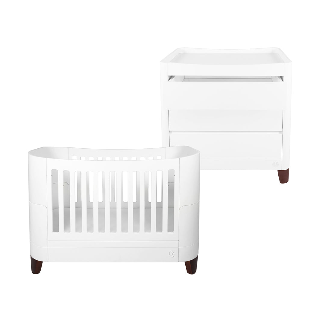 Gaia Baby Serena Cot Bed & Dresser Set - White / Walnut-Nursery Sets-White / Walnut-Without Mattress | Natural Baby Shower