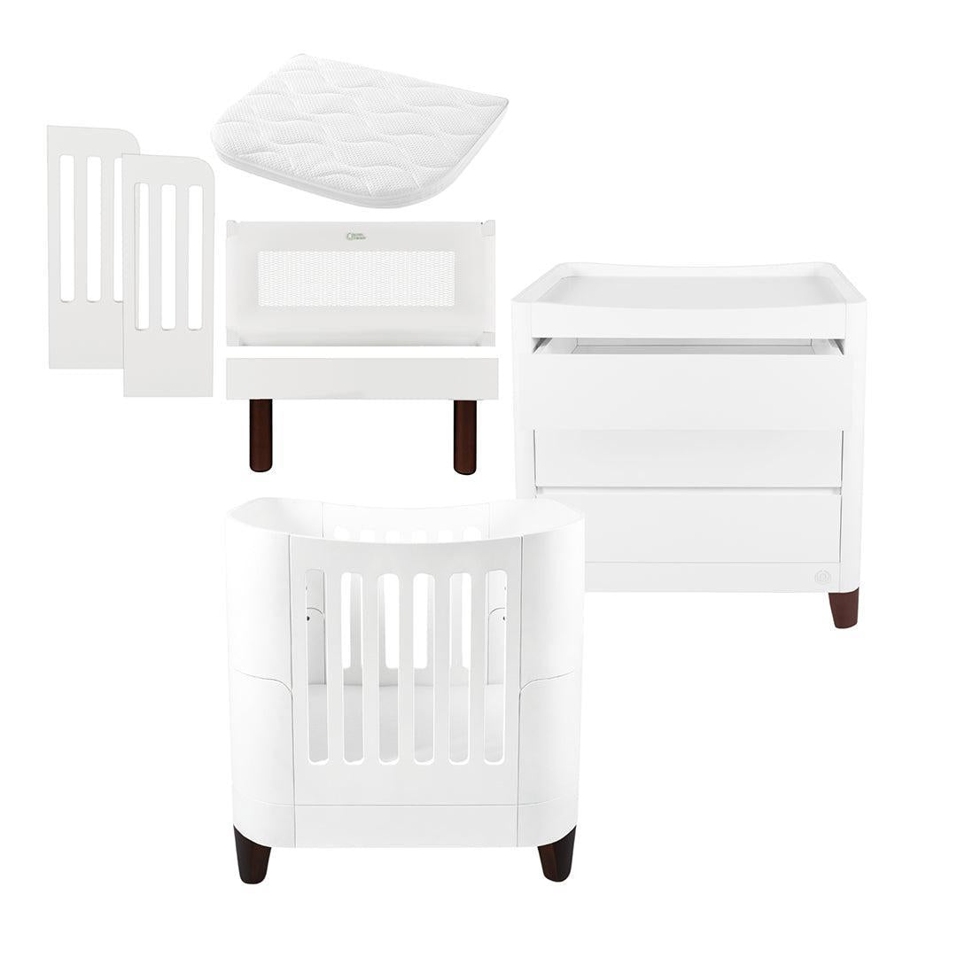Gaia Baby Serena Mini Cot + Bedside Crib Set (Incl Bedside mattress) Mini Cot and Dresser - White / Walnut-Nursery Sets-White / Walnut-Without Mattress | Natural Baby Shower