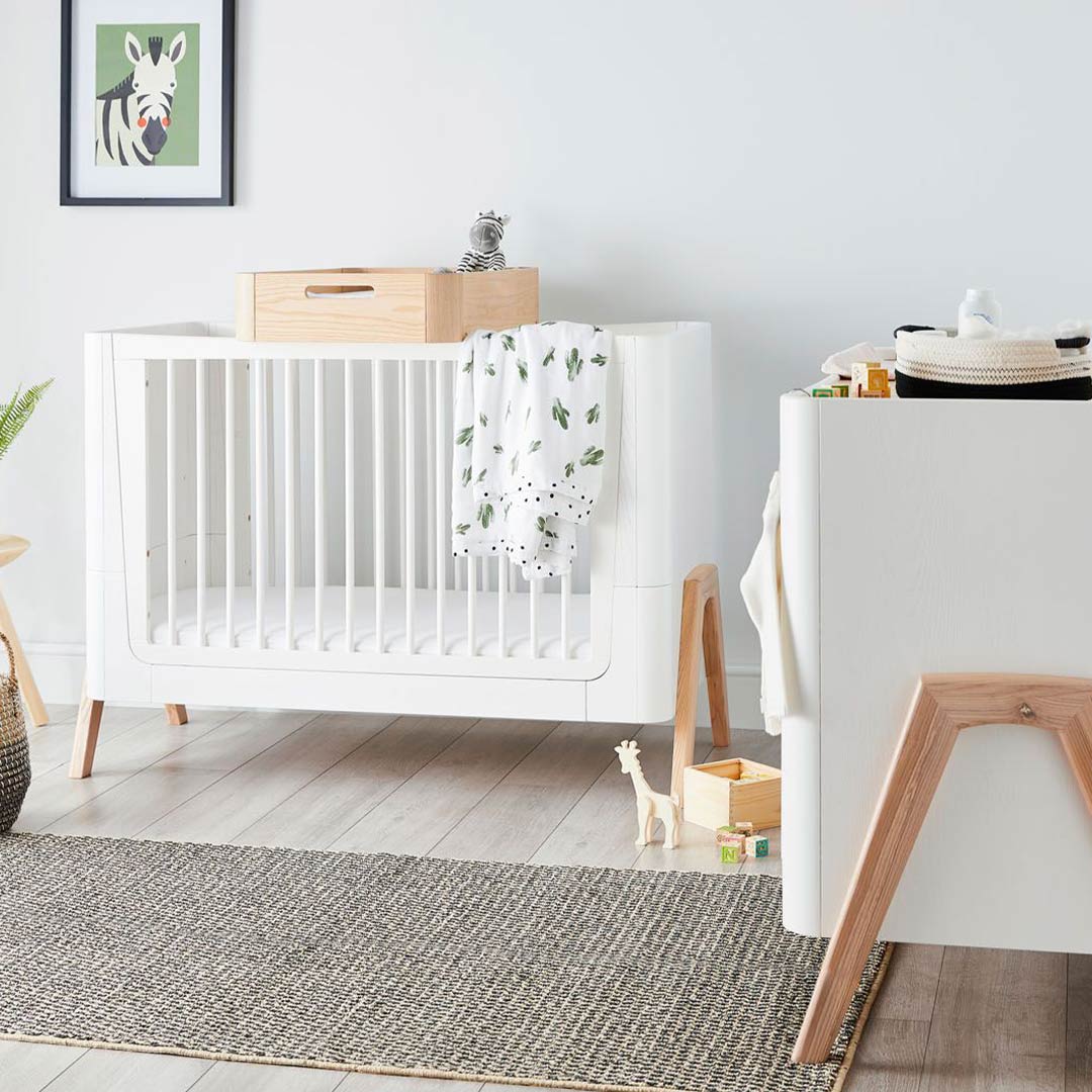 Gaia Baby Hera Cot Bed + Dresser Two Piece Bundle - 	Scandi-White + Natural-Nursery Sets- | Natural Baby Shower