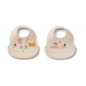 Liewood Ember Printed Bib 2-pack - Cats And Dogs / Sandy-Bibs-Cats And Dogs / Sandy-One size | Natural Baby Shower