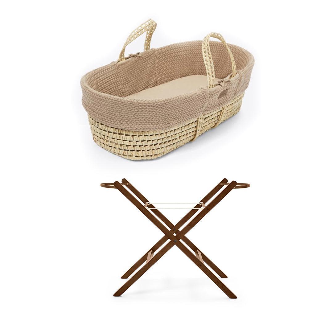 The Little Green Sheep Wheat Knit Moses Basket and Foldable Stand Bundle - Truffle / Walnut-Moses Baskets-Truffle / Walnut- | Natural Baby Shower