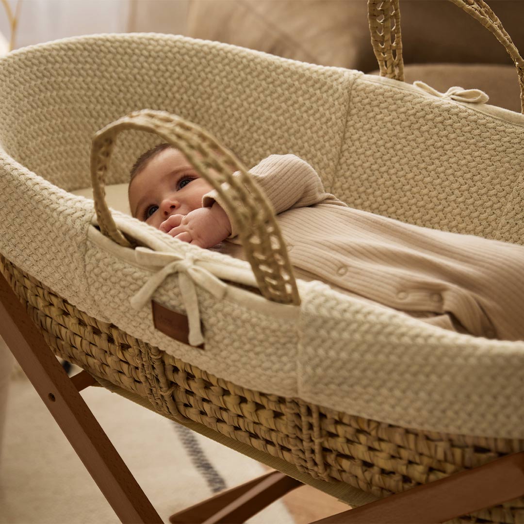 The Little Green Sheep Wheat Knit Moses Basket and Rocking Stand Bundle - Linen / Natural-Moses Baskets-Linen / Natural- | Natural Baby Shower