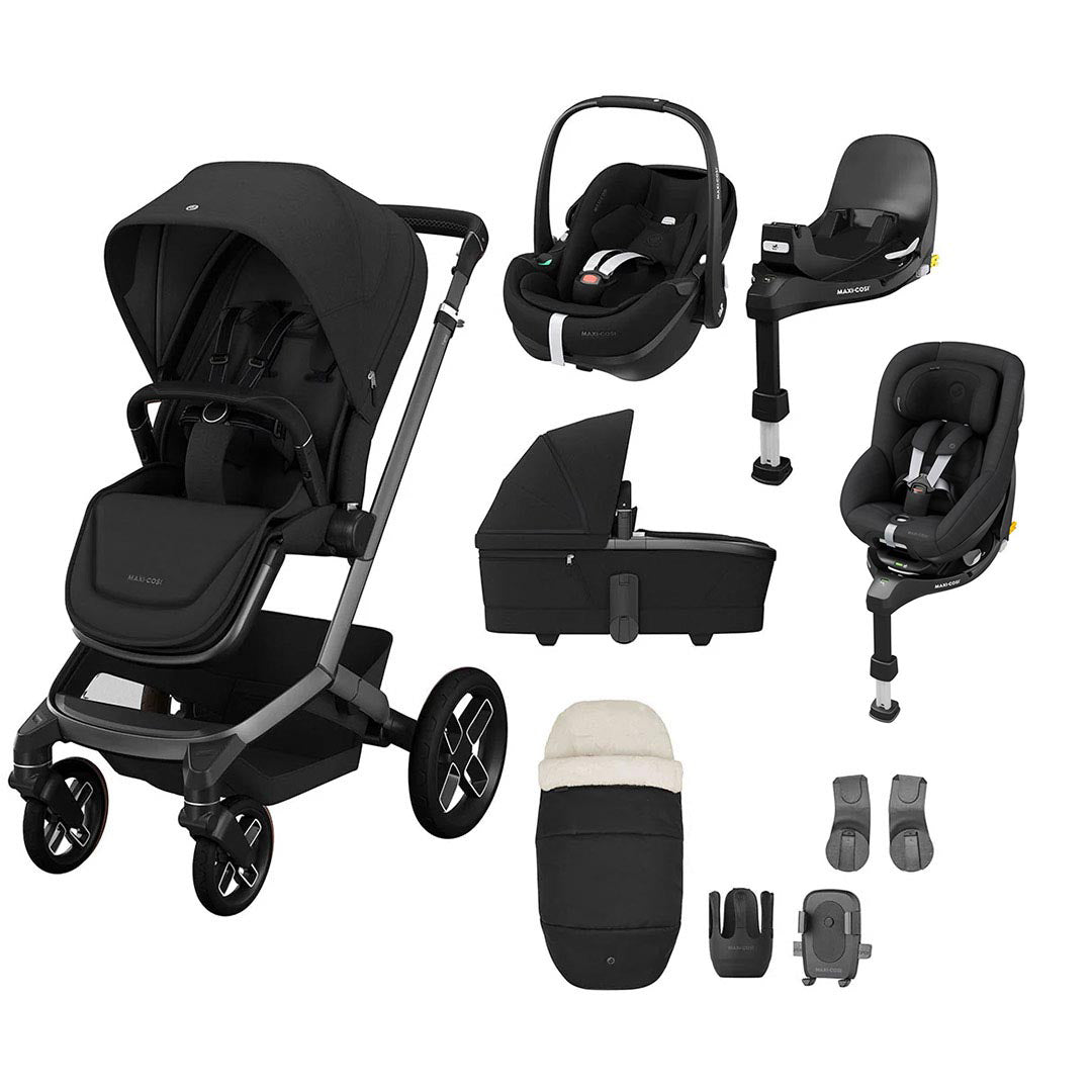 Maxi-Cosi Fame Premium + Pebble Pro2 + Pearl 360 Pro Travel System-Travel Systems-Twillic Black-Black | Natural Baby Shower