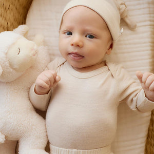 Merino Kids Merino Long Sleeve Envelope Bodysuit - Natural-Bodysuits-Natural-0-3m | Natural Baby Shower