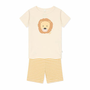 MORI Lion T-Shirt & Stripe Ribbed Shorts - Panda Cream-Pyjamas-Panda Cream-2 - 3 Y | Natural Baby Shower