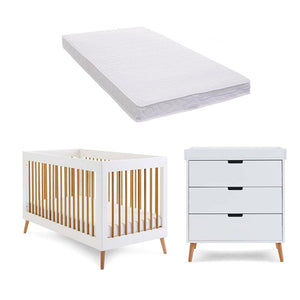 Obaby Maya 2 Piece Room Set - White + Natural-Nursery Sets-Pocket Spring Mattress- | Natural Baby Shower