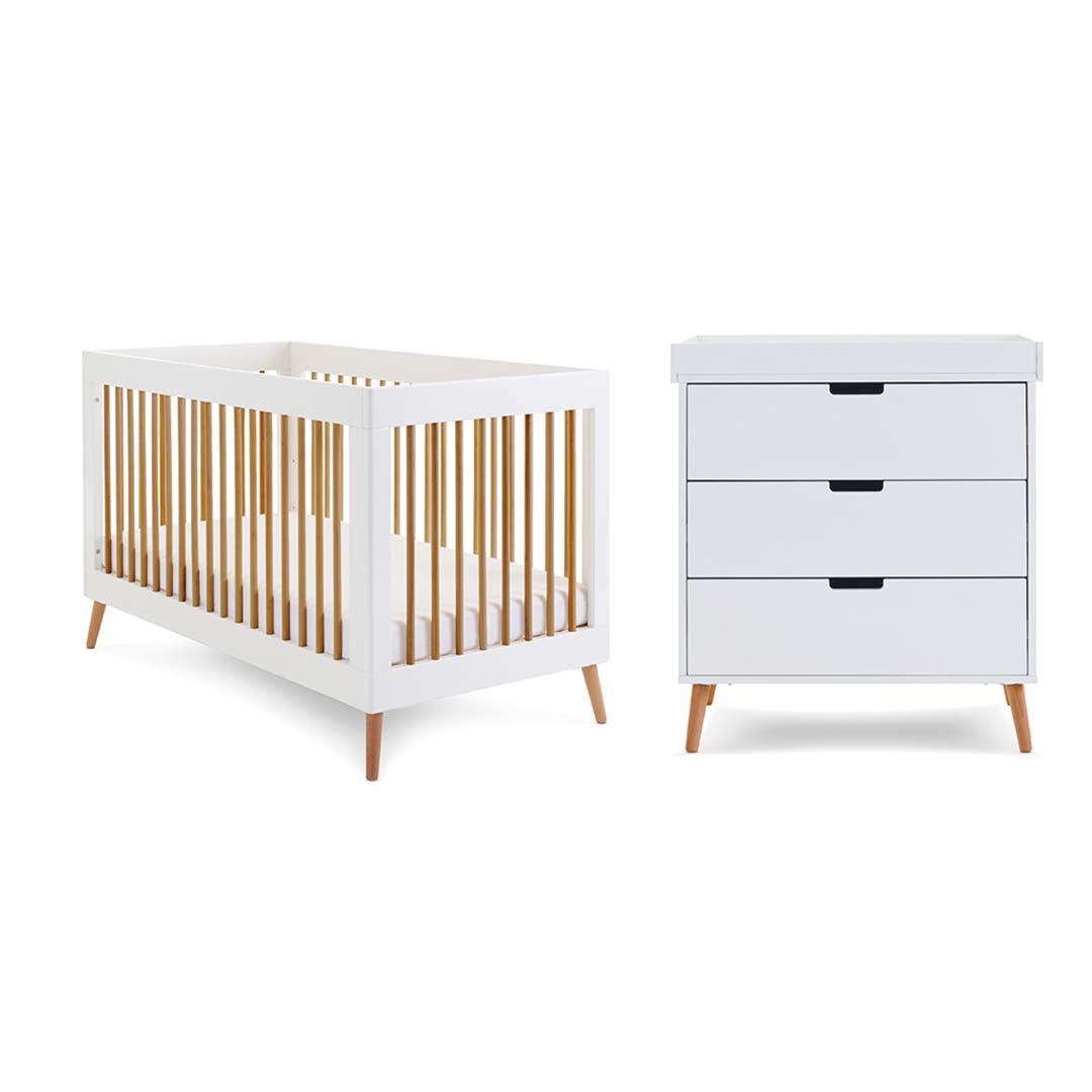 Obaby Maya 2 Piece Room Set - White + Natural-Nursery Sets-No Mattress- | Natural Baby Shower
