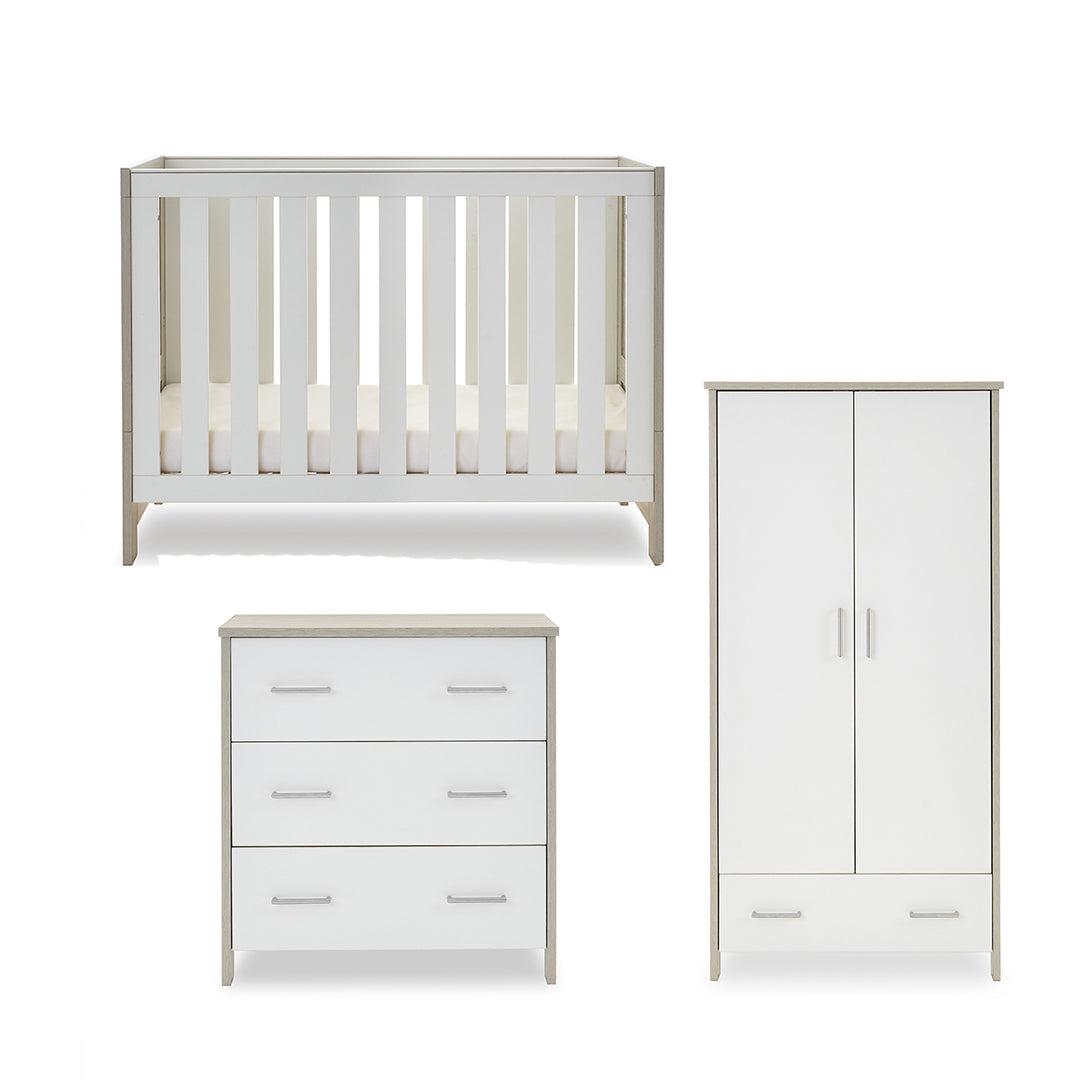 Obaby Nika Mini 3 Piece Room Set - Grey Wash + White-Nursery Sets-Grey Wash & White-No Mattress | Natural Baby Shower