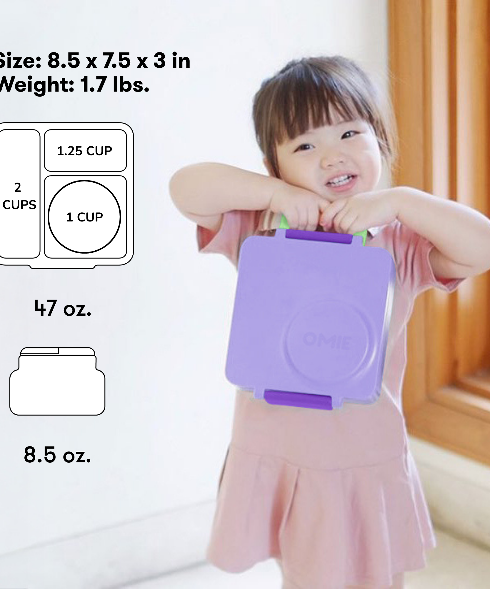 Omiebox - علبة طعام بينتو عازلة للحرارة باللون البنفسجي الليلكي