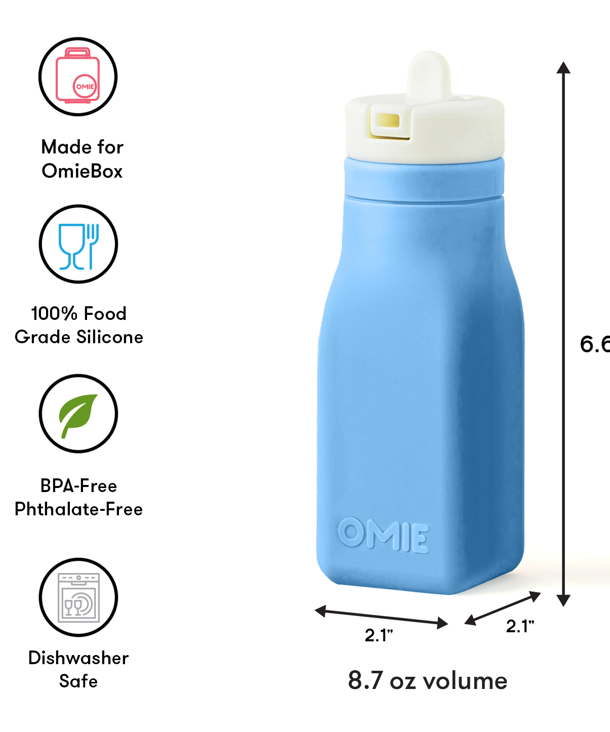 Omiebox - زجاجة OmieBottle من السيليكون خالية من BPA لون أزرق