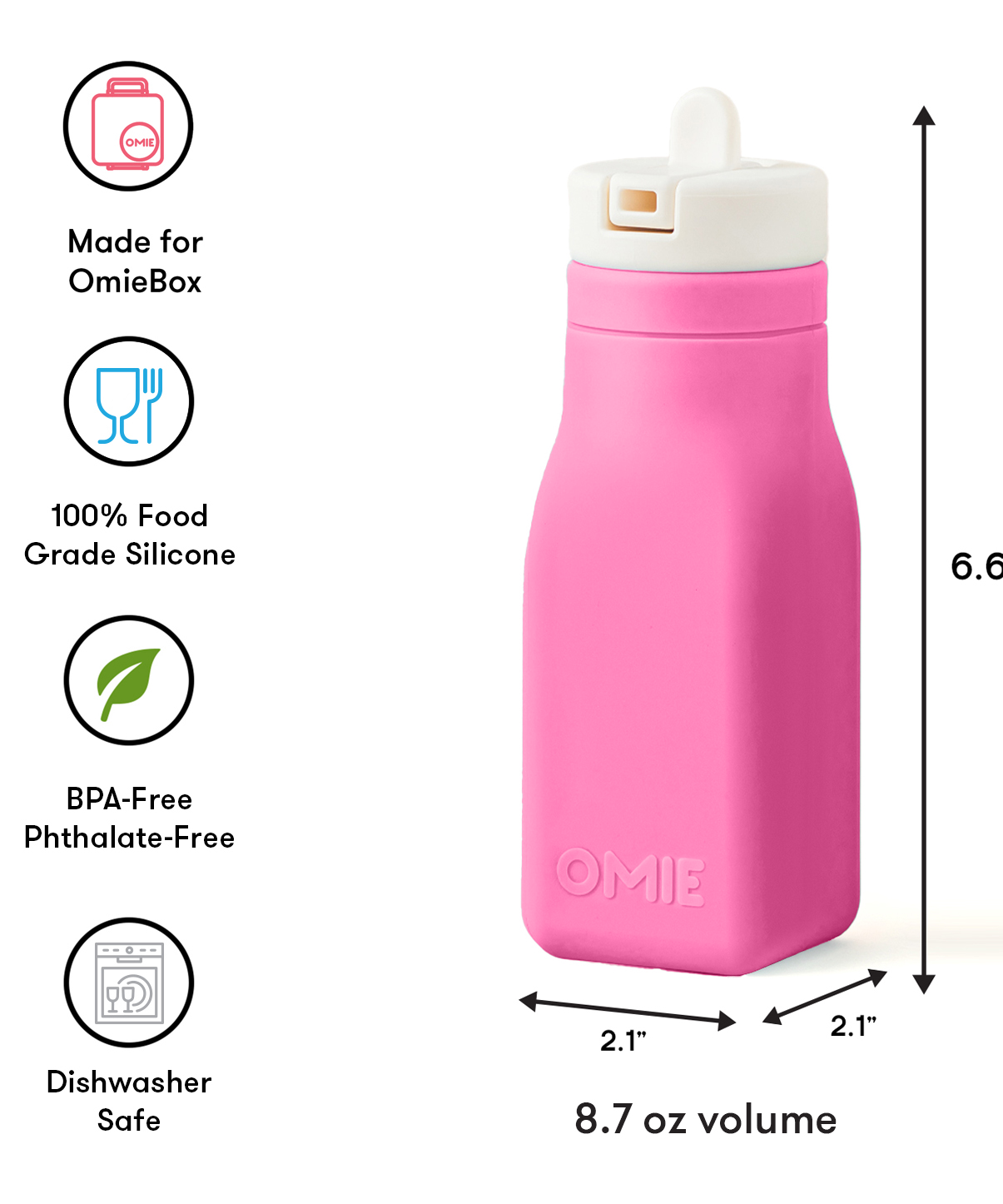 Omiebox - زجاجة OmieBottle خالية من BPA من السيليكون وردي
