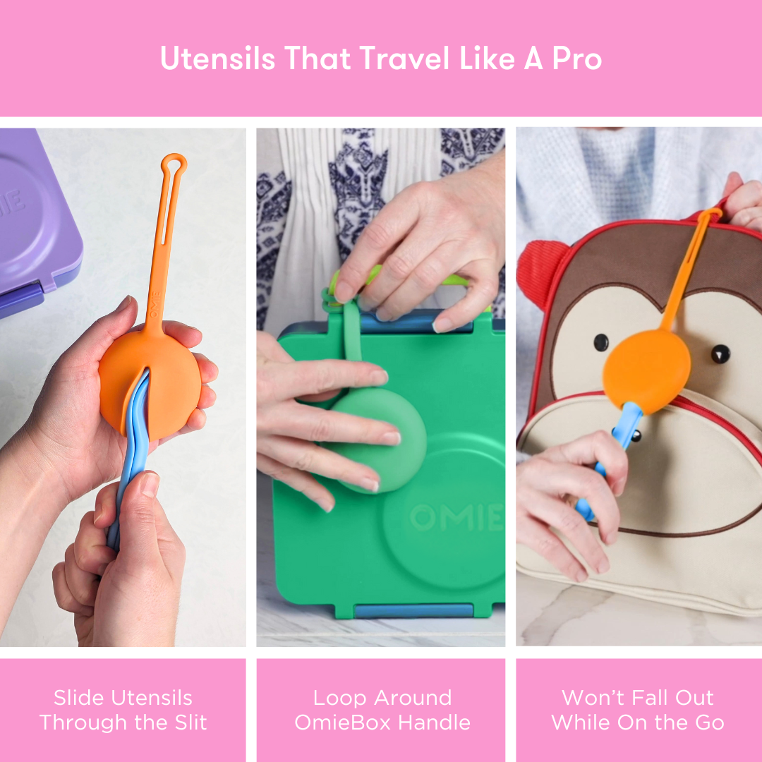 Omiebox - مجموعة شوكة وملعقة من السيليكون باللون الوردي البالوني OmiePod