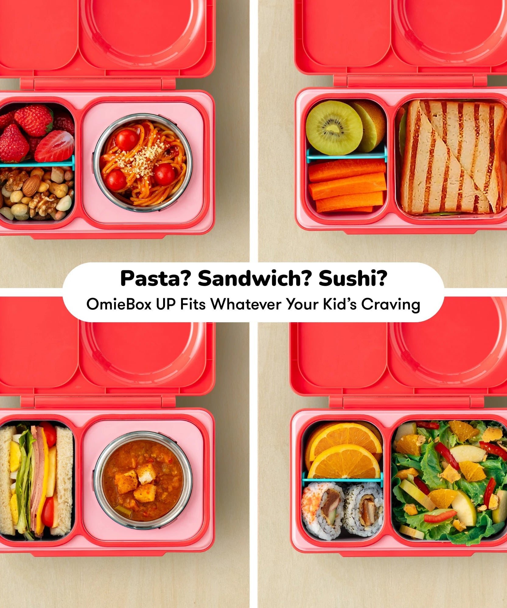 Omiebox - UP عازل حراري الجيل الثاني صندوق طعام بينتو وردي كرز