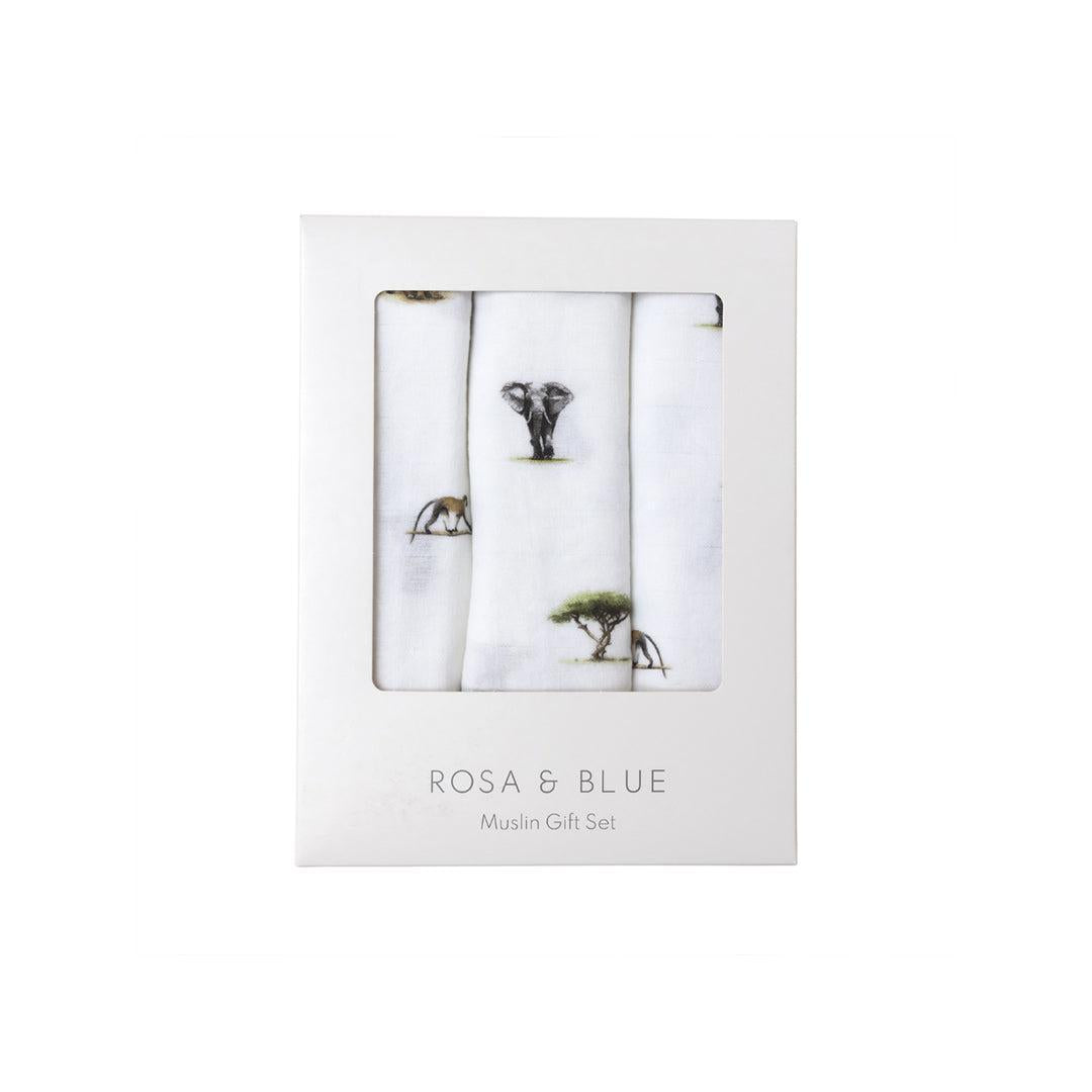 Rosa & Blue Muslin Squares - Safari - 3 Pack-Muslin Squares-Safari- | Natural Baby Shower