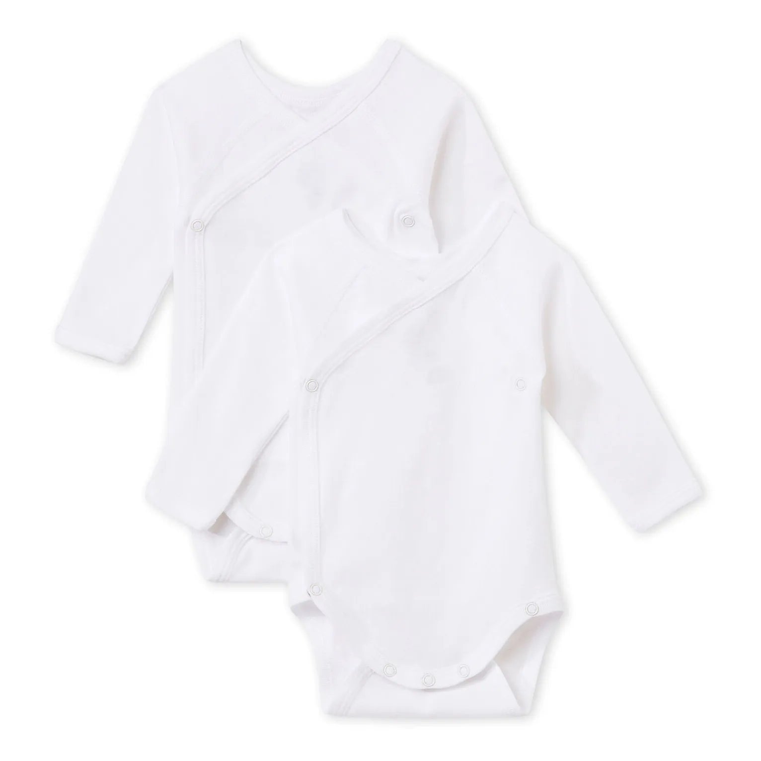 Petit Bateau - 2'li Çapraz Bebek Uzun Kollu Body Seti Organik Pamuk | Beyaz