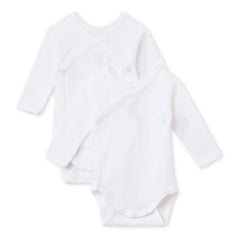 Petit Bateau - 2'li Çapraz Bebek Uzun Kollu Body Seti Organik Pamuk | Beyaz