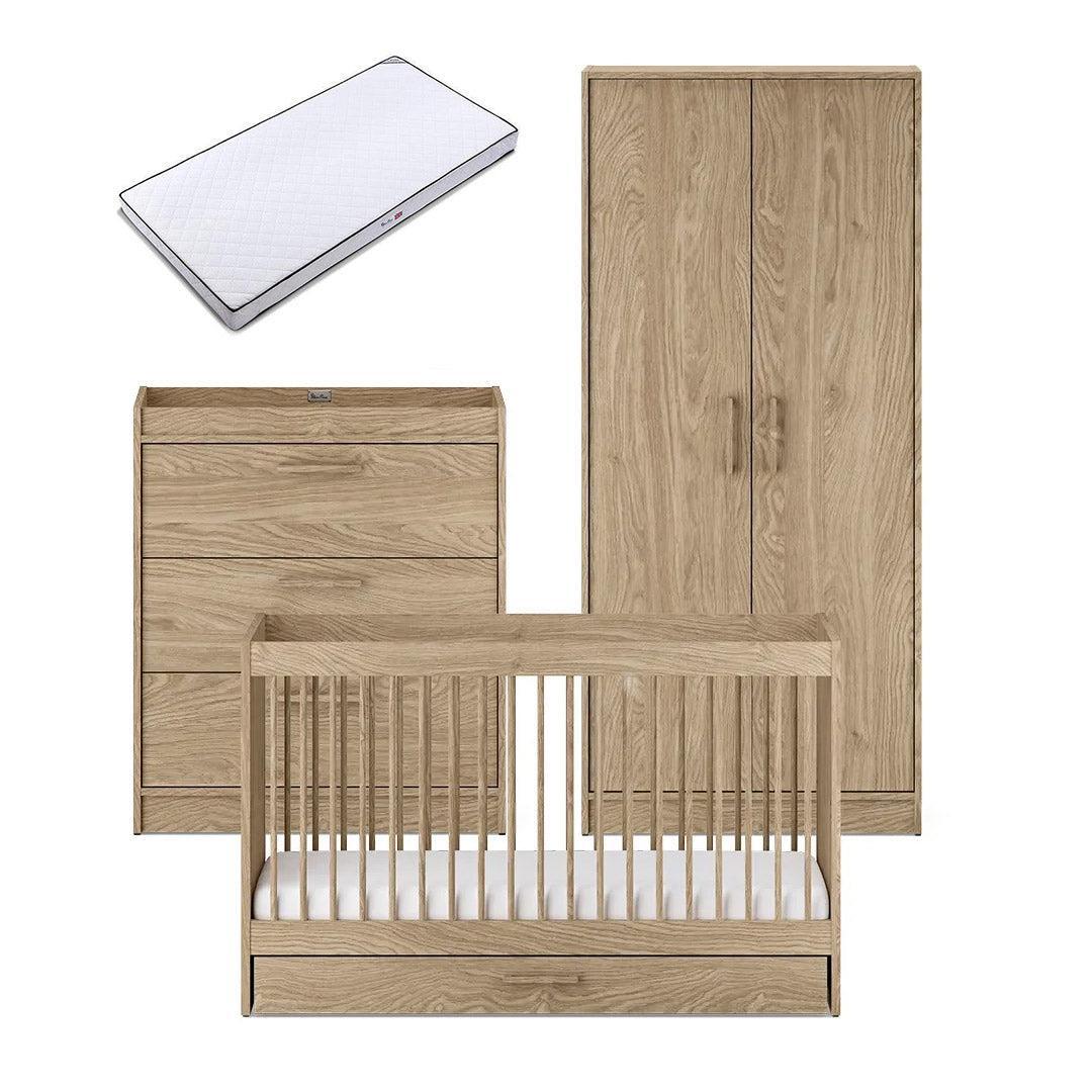 Silver Cross Geneva 3 Piece Nursery Set (Cot Bed, Dresser & Wardrobe) - Oak-Nursery Sets-Oak-Classic Mattress | Natural Baby Shower