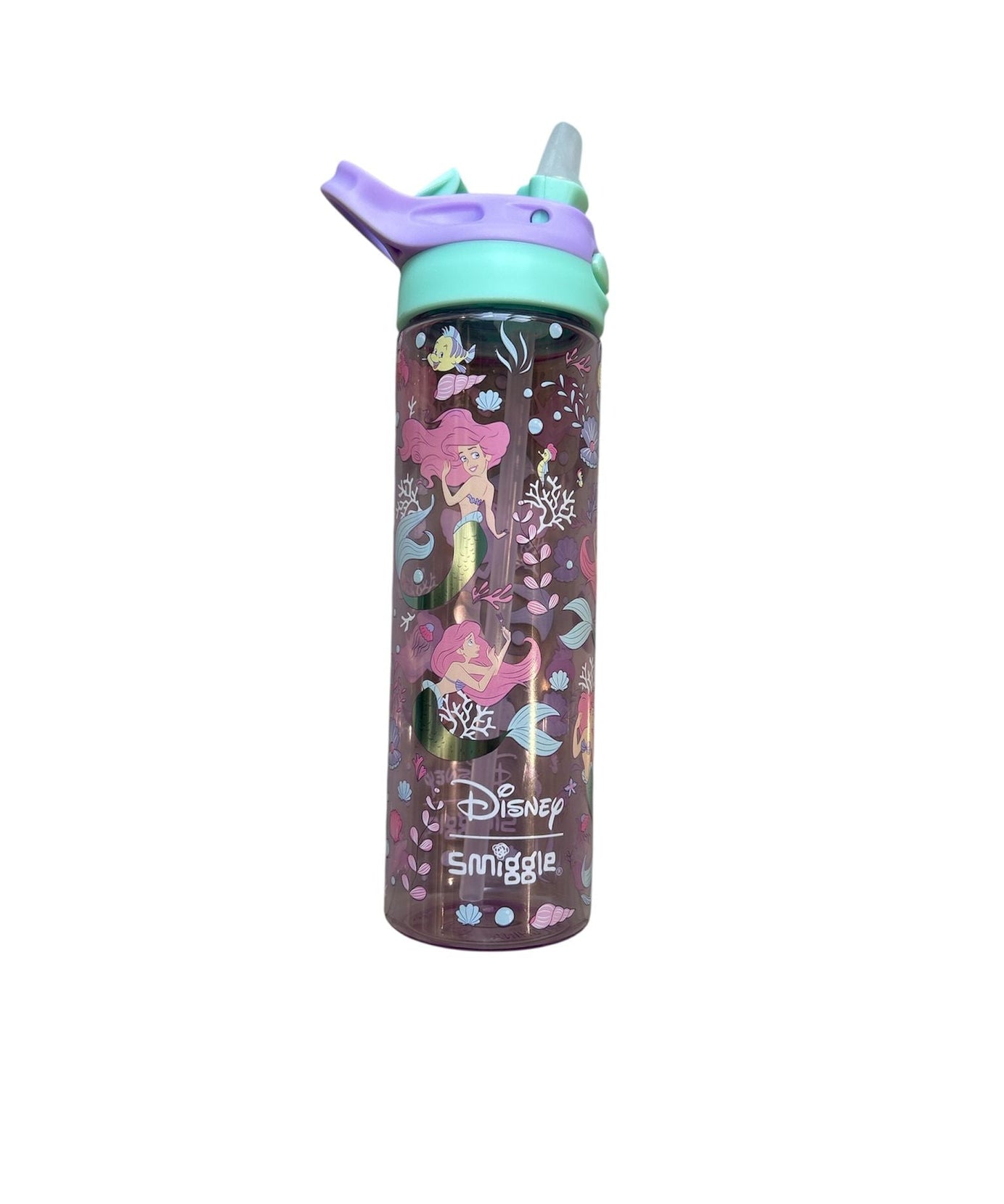 Smiggle - Disney أرييل زجاجة ماء 650ML أوتوماتيكية مع مصاصة خالية من BPA