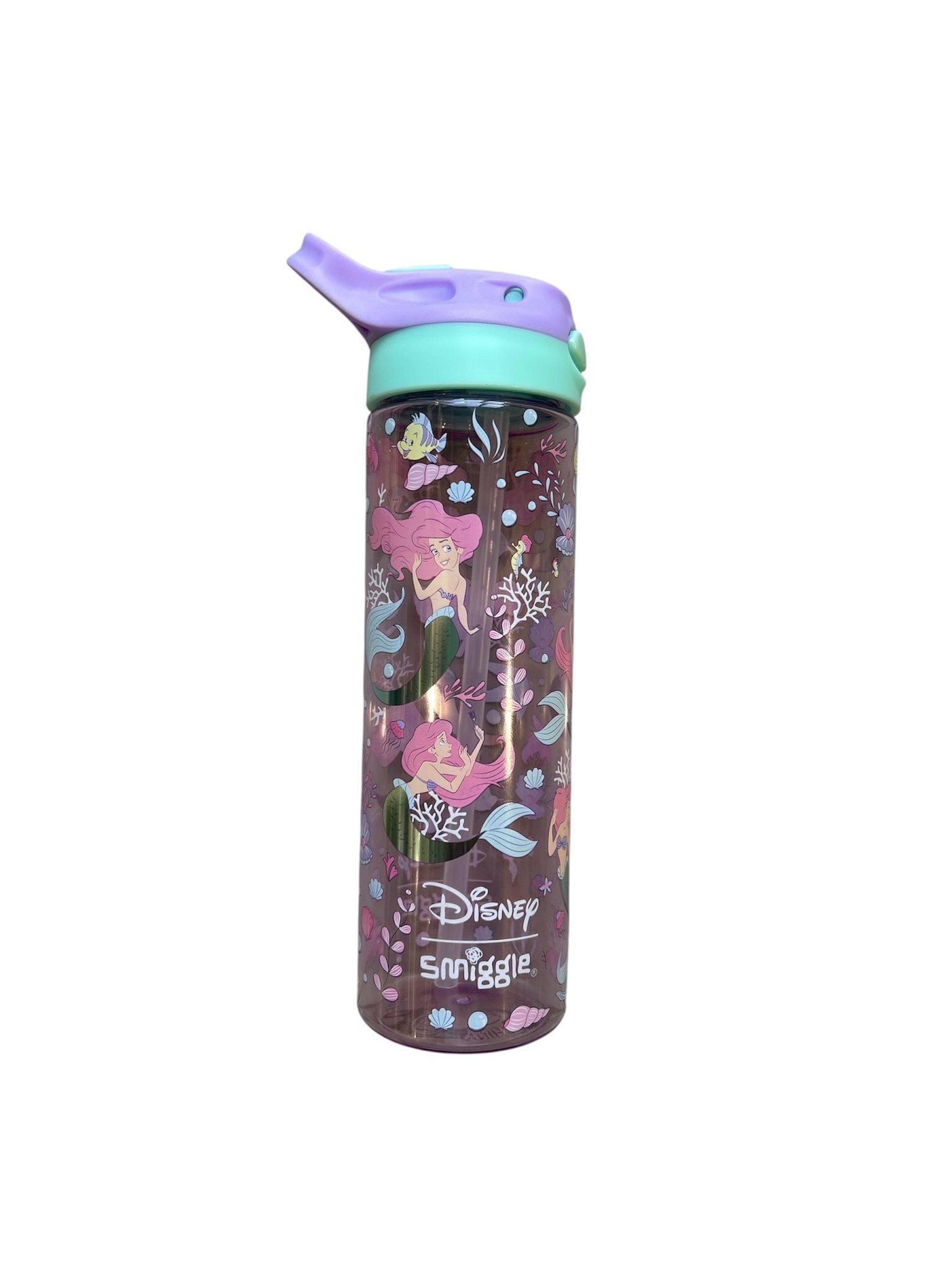 Smiggle - Disney أرييل زجاجة ماء 650ML أوتوماتيكية مع مصاصة خالية من BPA