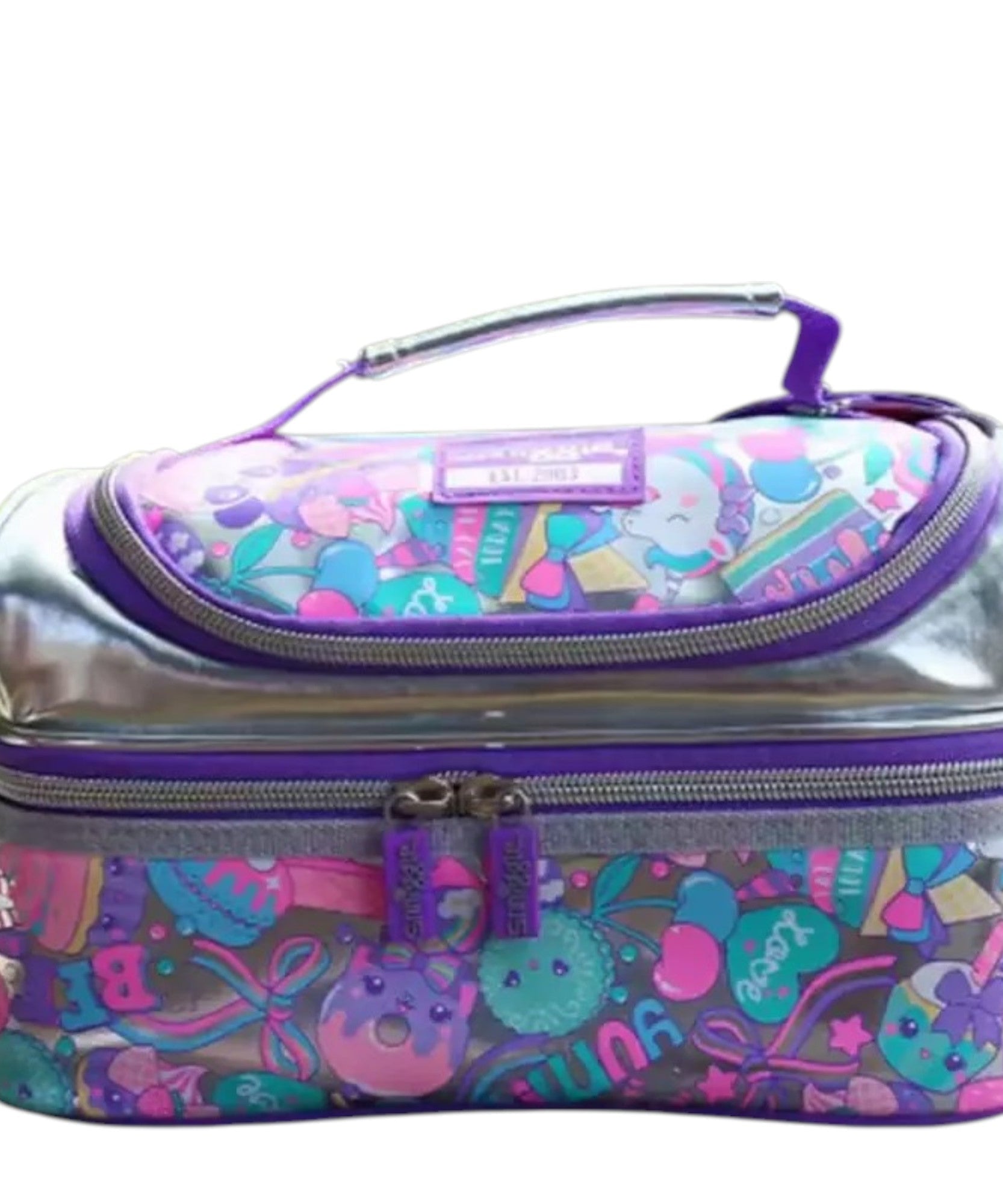 Smiggle - حقيبة طعام مزدوجة الطبقات مزينة بالترتر اللامع