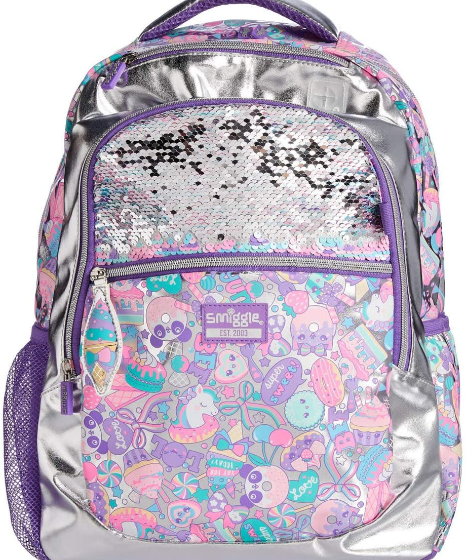 Smiggle - حقيبة ظهر مدرسية كلاسيكية مزينة بالترتر اللامع