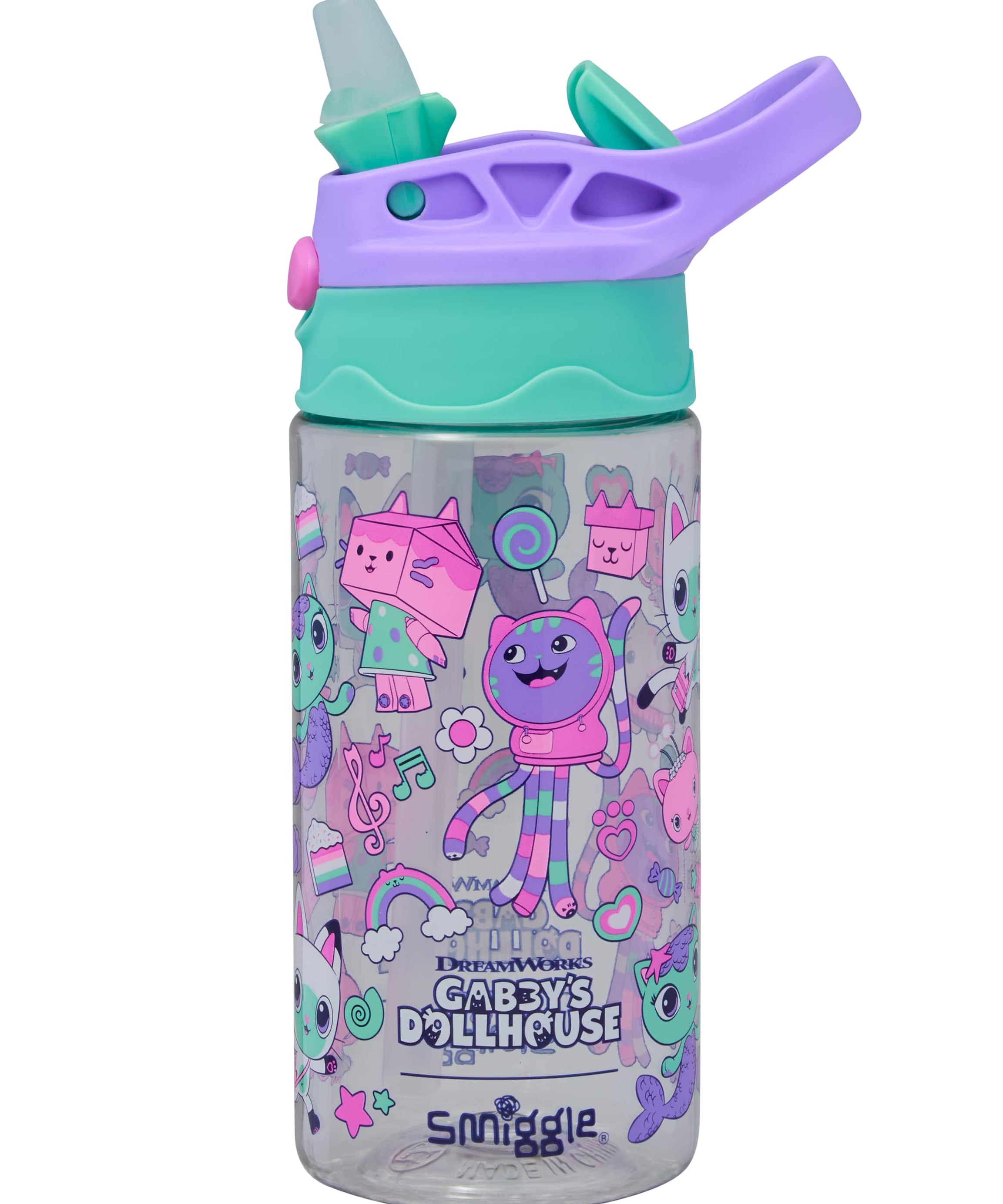 Smiggle - Gabbys Dollhouse BPAsız 440ML Gizli Pipetli Suluk - Dinossi