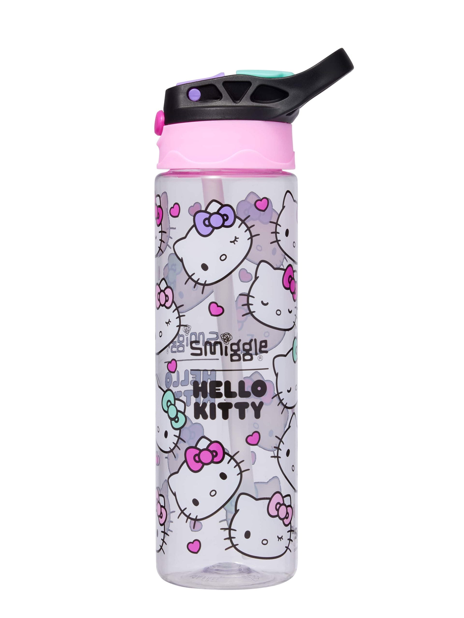 Smiggle - زجاجة ماء أوتوماتيكية بسعة 650ML مع مصاصة خالية من BPA من Hello Kitty