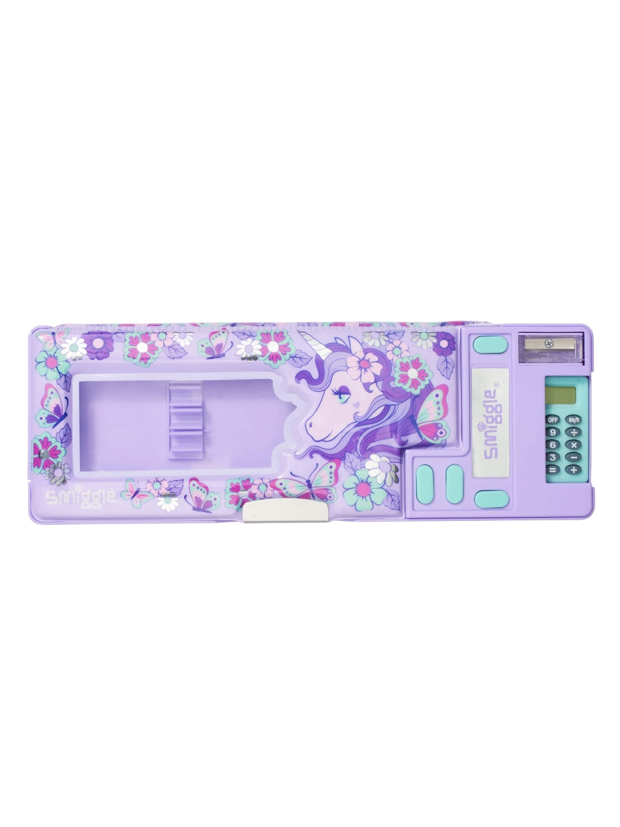 Smiggle - مرحباً صندوق قلم أوتوماتيكي بآلة حاسبة قابلة للطي Pop Out
